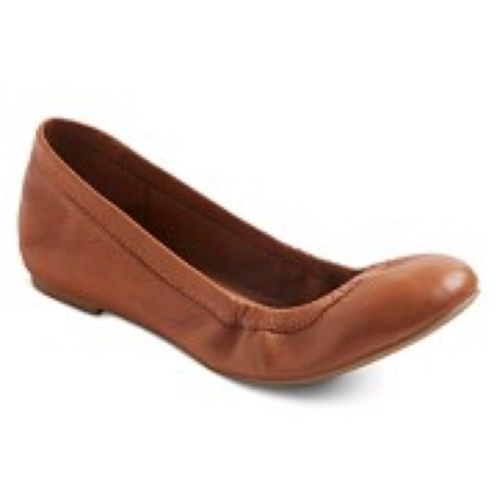 Merona “Emma” Leather Scrunch Flats 6.5 cognac NWT